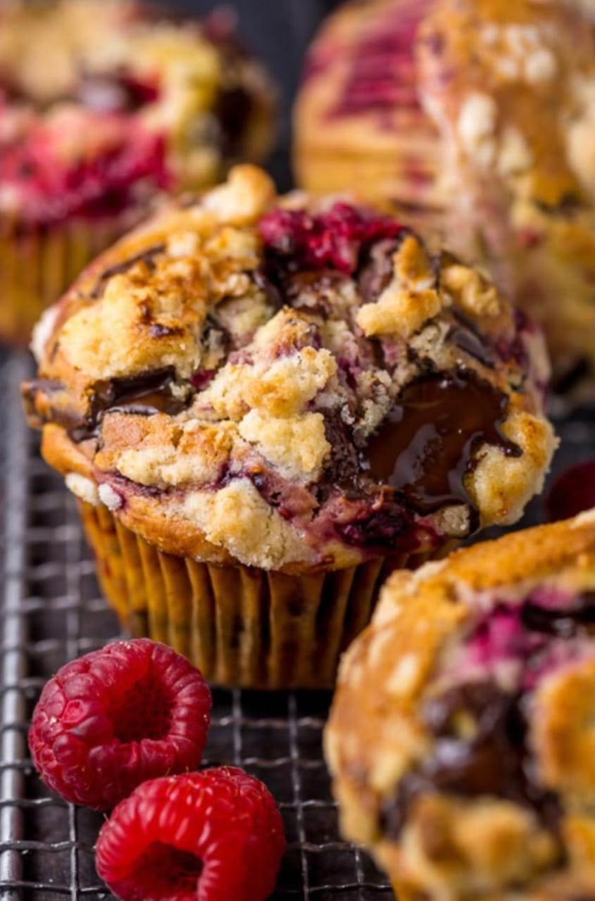Raspberry Chocolate Drip Muffins