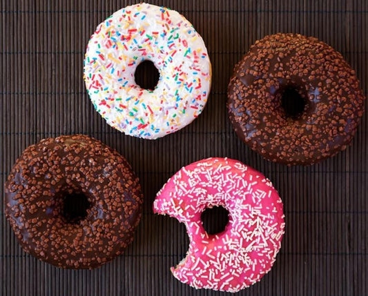 Donut box white chocolate, chocolate and strawberry